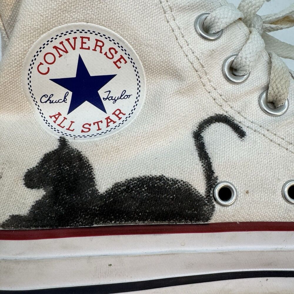 Converse All Star Hi Optical White Canvas Shoes M7650 Women's 9 Hand Painted Cat - Picture 4 of 12